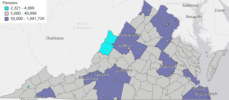 Virginia's local governments vary widely in population