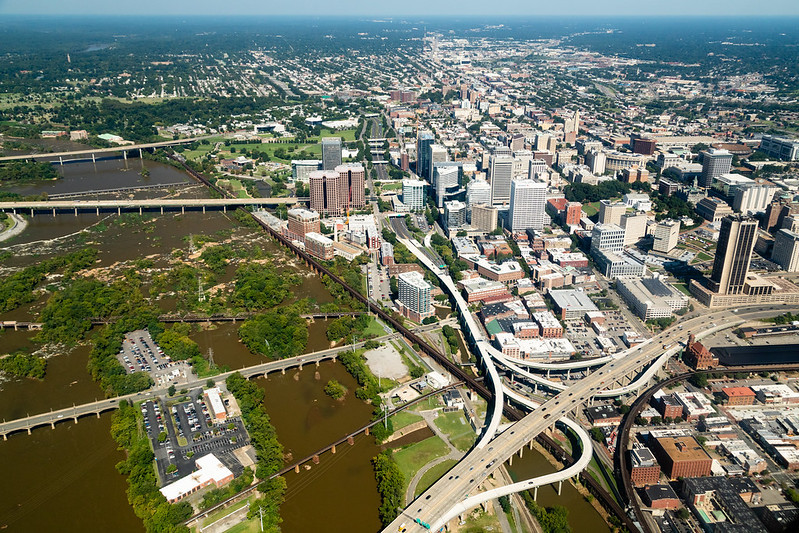 downtown Richmond, looking upstream on the James River in 2018