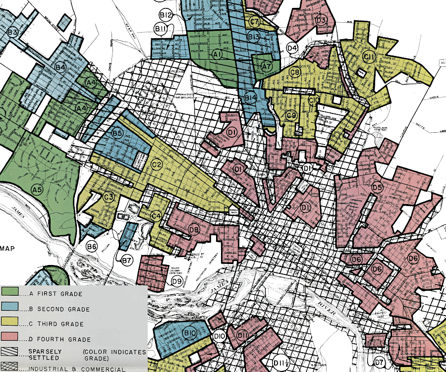 Home Owners Loan Corporation maps of Richmond in 1937 used race as a key criterion for redlining  neighborhoods with black residents