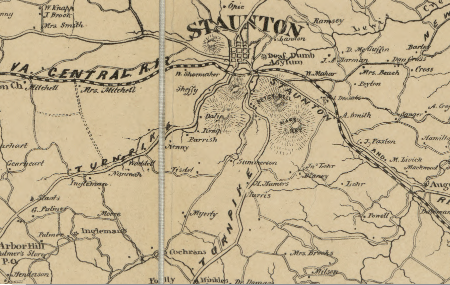 various roads linked Staunton to other communities, and the Virginia Central Railroad provided the critical connection to a port city on the Fall Line