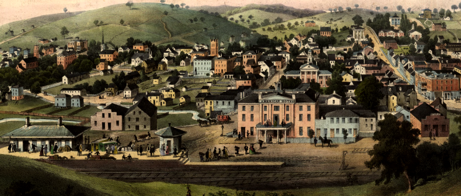 Staunton's railroad depot in 1856, prior to construction of the Wharf