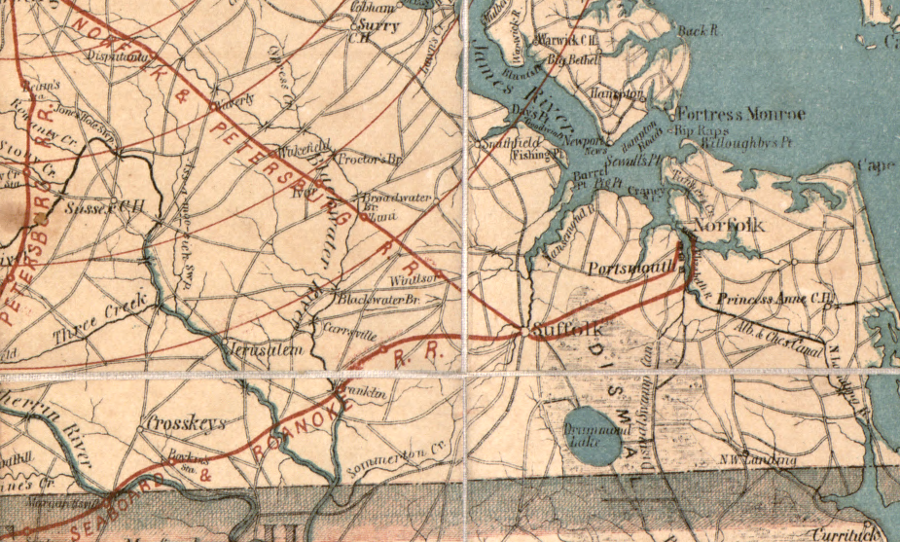 two railroads ran through Suffolk prior to the Civil War