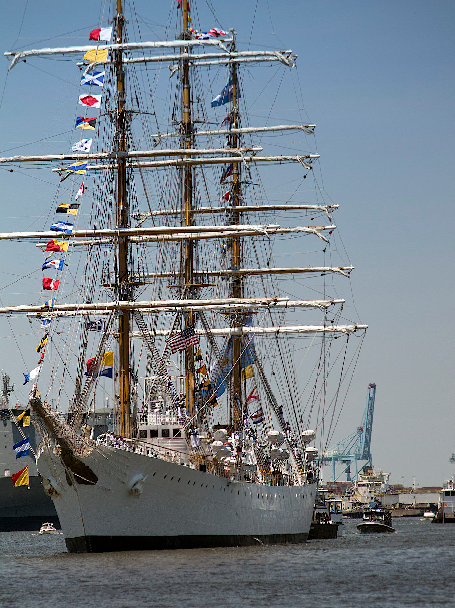 the parade of tall ships on the Elizabeth River during Norfolk's Harborfest is a reminder of the days of sailing ships