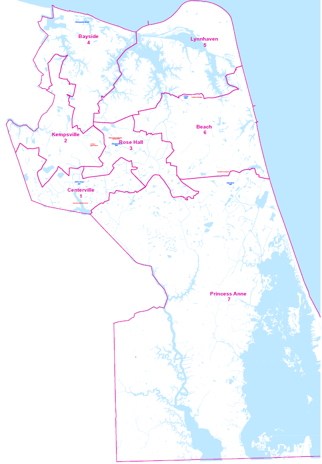Virginia Beach had seven defined districts for city council elections between 1966-2021, plus four City Council members elected at-large