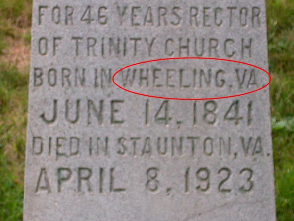 Wheeling, VA on gravestone