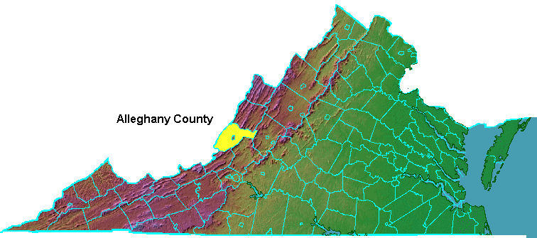 Alleghany County, highlighted in map of Virginia