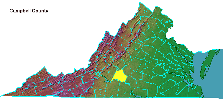 Campbell County, highlighted in map of Virginia