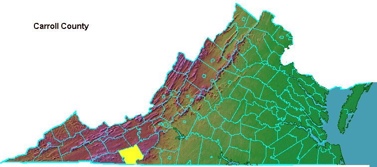 Carroll County, highlighted in map of Virginia