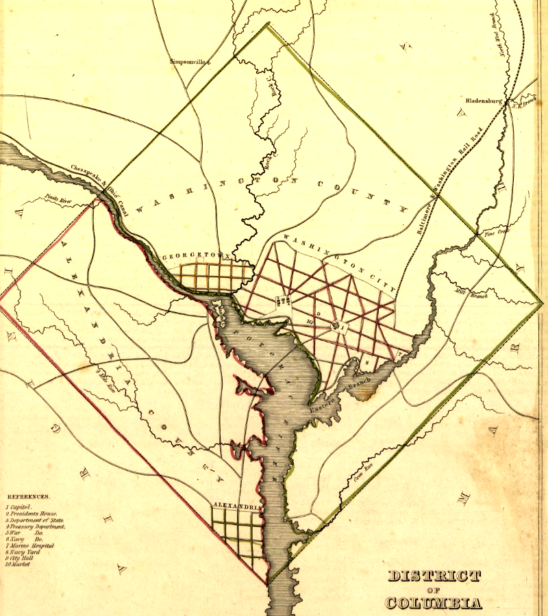 boundaries of District of Columbia defined the borders of Alexandria County, when it was retroceded back to Virginia in 1847