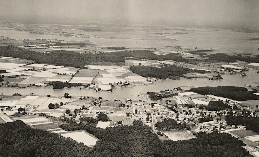 biplanes from Langley Field in formation over Fox Hill, north of Phoebus, before World War II