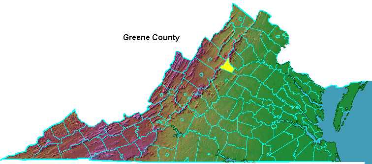 Greene County, highlighted in map of Virginia