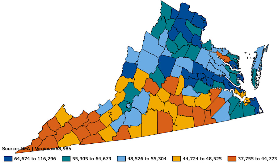 in 2022, per capital annual personal income in Loudoun County was $96,862