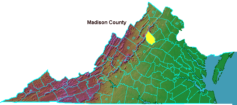 Madison County, highlighted in map of Virginia
