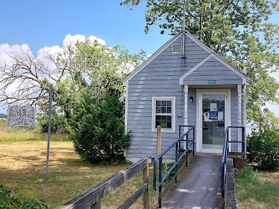 the Morattico post office, once in the General Store, is now in a tiny building across the street