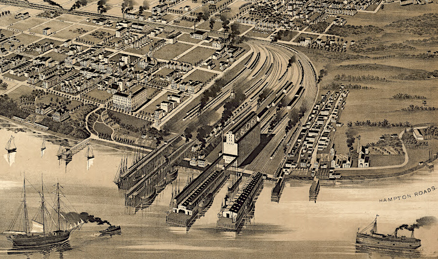 Newport News was the economic and political center of Warwick County after construction of the Chesapeake and Ohio Railway