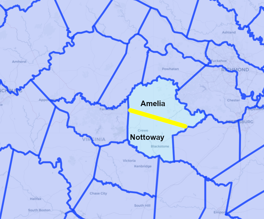 Nottoway County was created in 1789 by splitting Amelia County