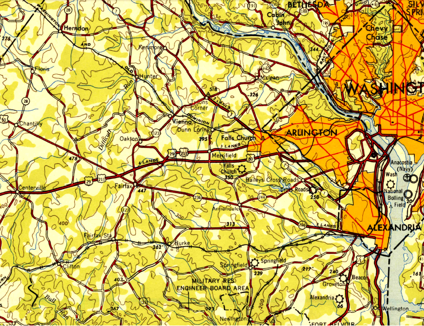 Northern Virginia in 1948 - before population growth led to the Beltway and before Tysons developed as an Edge City