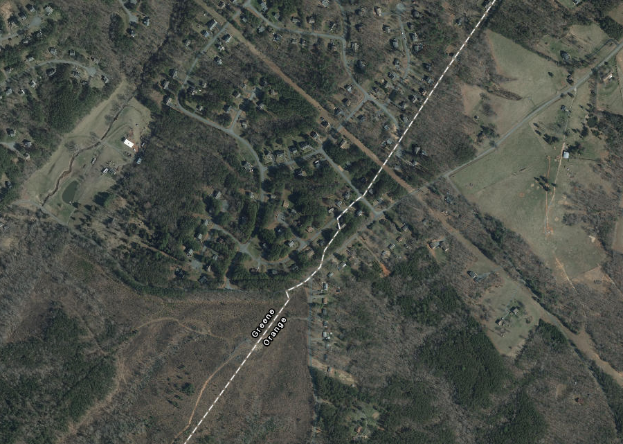 in 2019, Greene and Orange counties revised their boundary at the Preddy Creek subdivision
