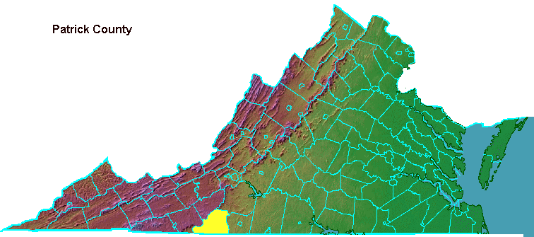 Patrick County, highlighted in map of Virginia