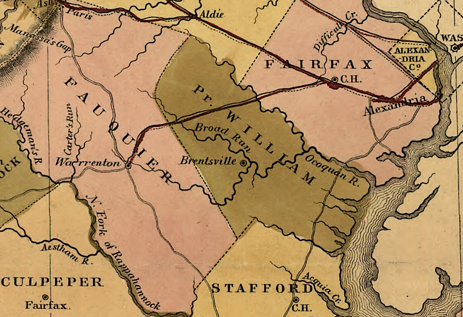 in 1848, roads were already established through Prince William on routes now followed by I-95 and I-66