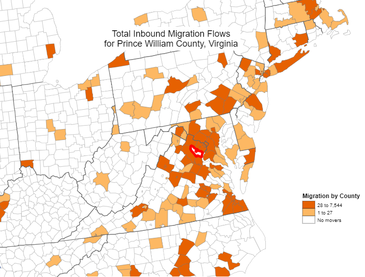 jurisdictions from which people moved into Prince William County