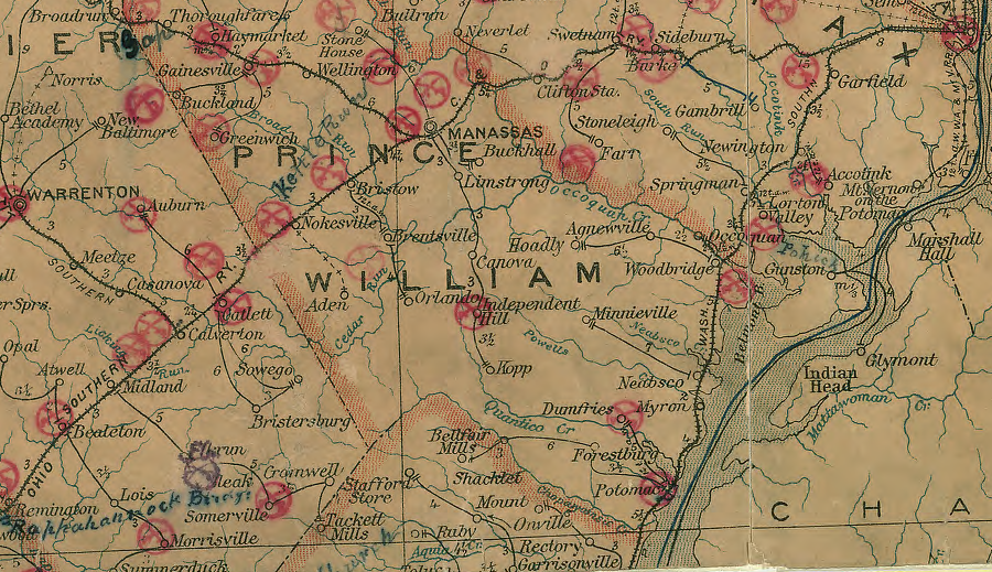 in 1906, two railroads connected Alexandria with Prince William County