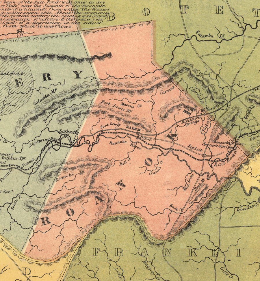 Roanoke County in 1856, as the Virginia and Tennessee brought the first railroad to Southwest Virginia