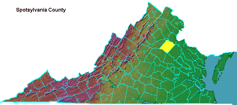 Spotsylvania County, highlighted in map of Virginia