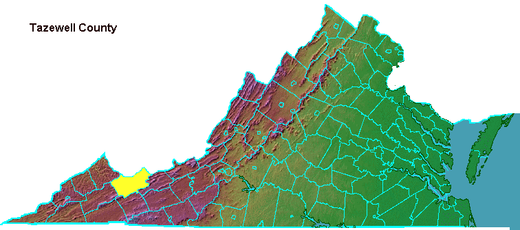 Tazewell County, highlighted in map of Virginia
