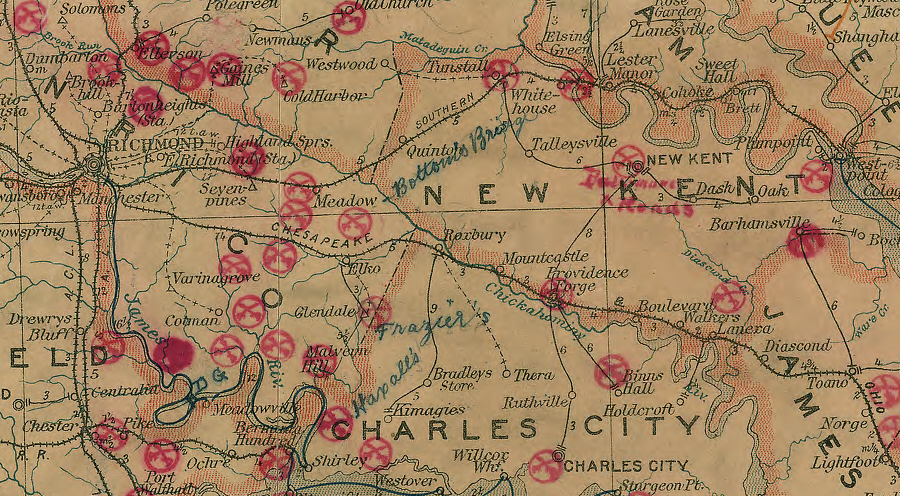 in 1906, the Southern Railroad extended from Richmond to West Point in King William County