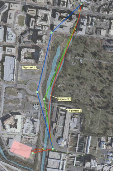 the city chose Alignment 3 for the tunnel to store combined stormwater/sewage