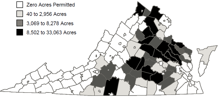 Acres Permitted for Biosolids Applications, by County, 2004