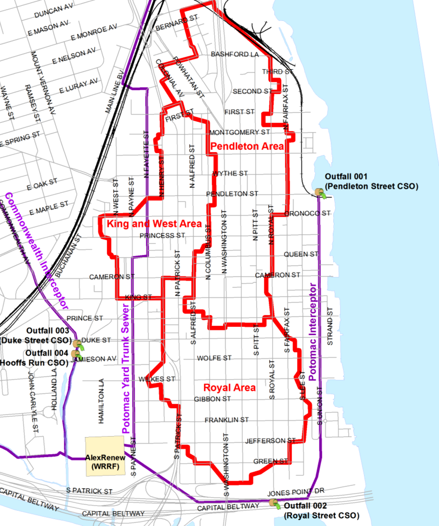 the Combined Sewer Overflow portion of Old Town Alexandria is managed in three zones