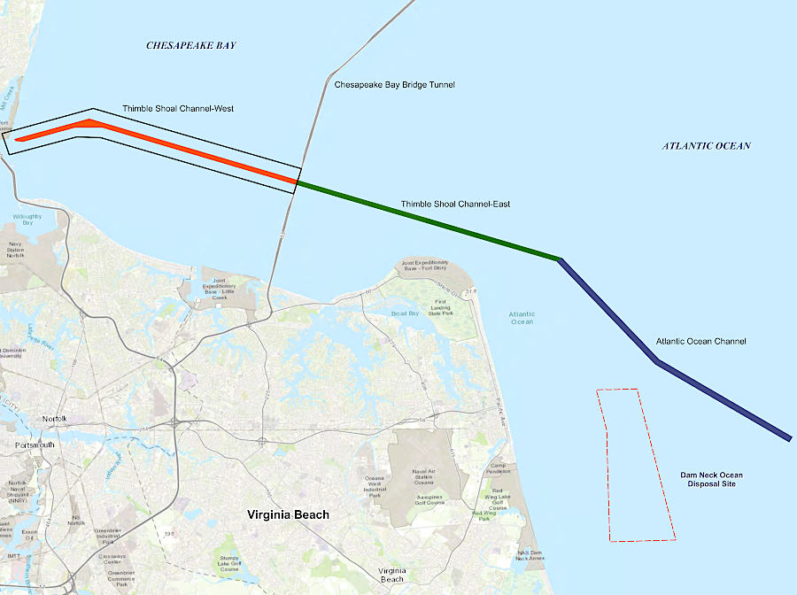 multiple underwater disposal sites have been designated by the US Army Corps of Engineers, including the Dam Neck Ocean Disposal Site