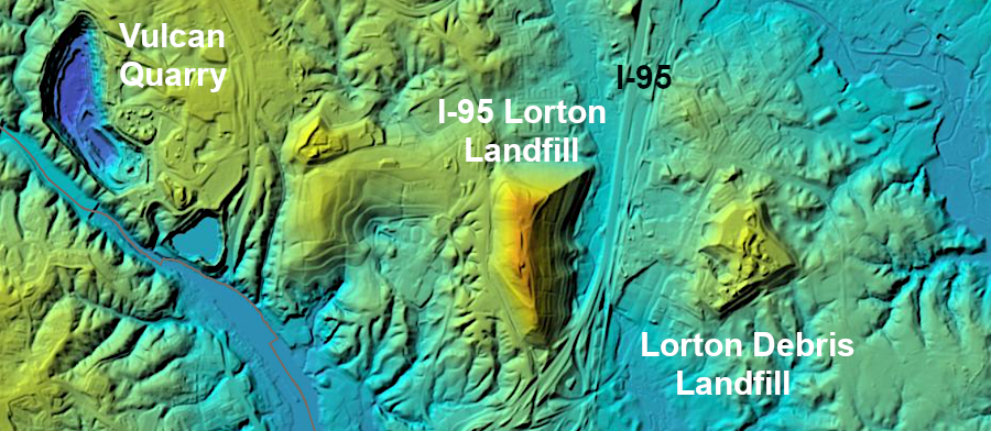 the I-95 Lorton Landfill is west of I-95, and the Lorton Debris Landfill is east of the interstate highway
