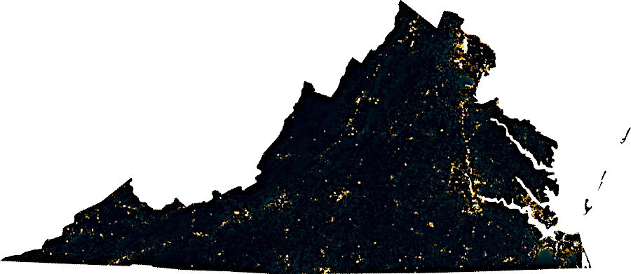 amount of light emitted per person in Virginia