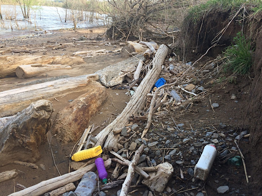 litter on the James River, just below the Reusens hydropower facility near Lynchburg