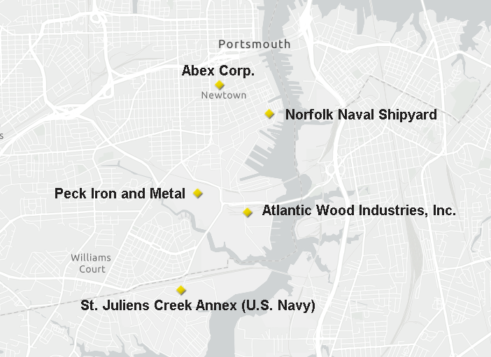 five sites along the Elizabeth River are on the National Priorities List