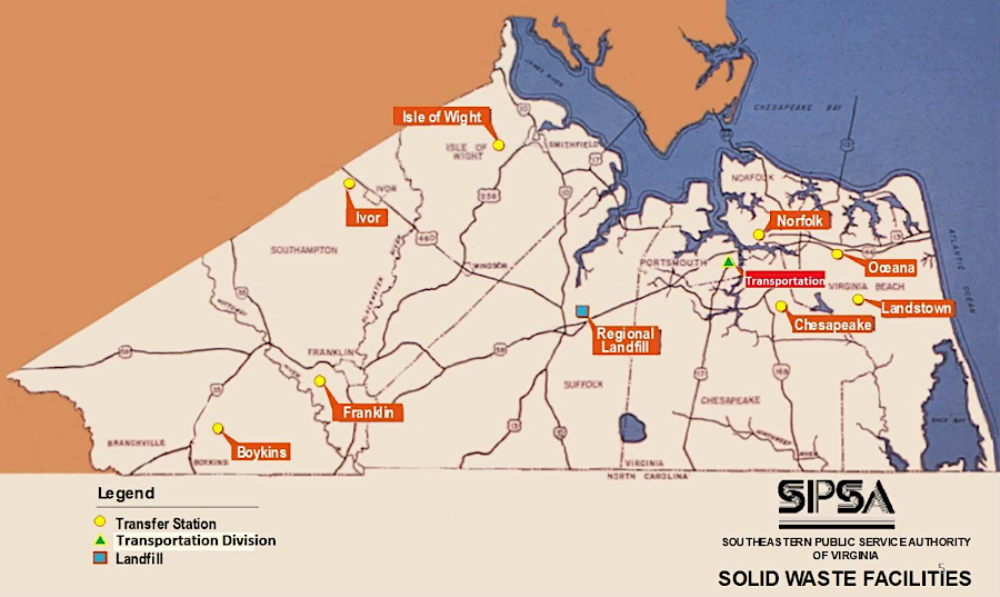 in 2019, trash was collected at these waste transfer stations abd then trucked to the regional landfill in Suffolk