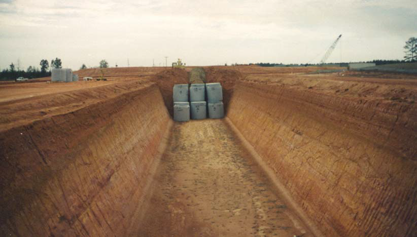 low-level radioactive waste is placed in dirt trenches