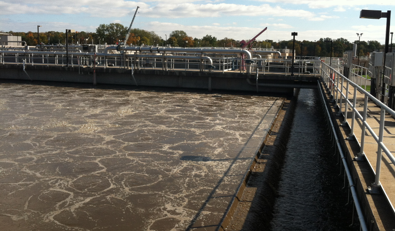 UOSA plant blows air into nutrient removal tanks to create aerobic and anaerobic conditions, so different bacteria convert nitrogen in wastewater into nitrogen molecules that are released into the atmosphere in a form that is harmless (N<sub>2</sub>)