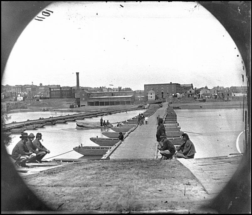 during the 1864-65 siege of Petersburg, the Union Army built pontoon bridges across the Appomattox River
