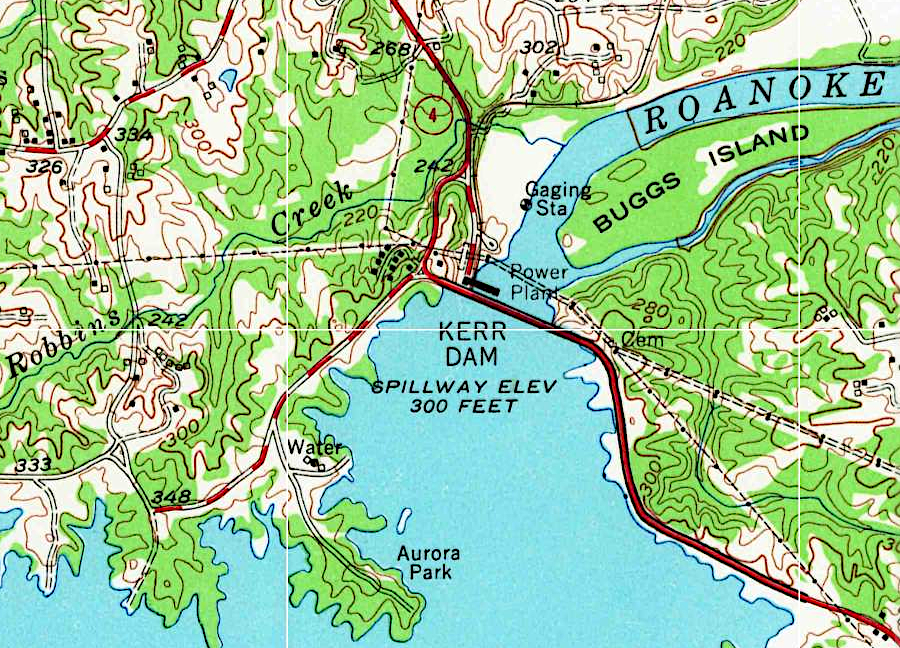 Buggs Island is just downstream from the dam built by the Army Corps of Engineers across the Roanoke River between 1947-1952