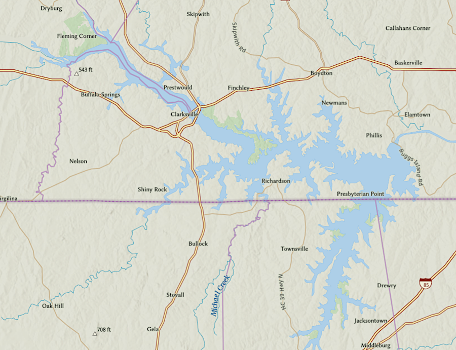 Buggs Island Lake/Kerr Reservoir is located along the Virginia-North Carolina border