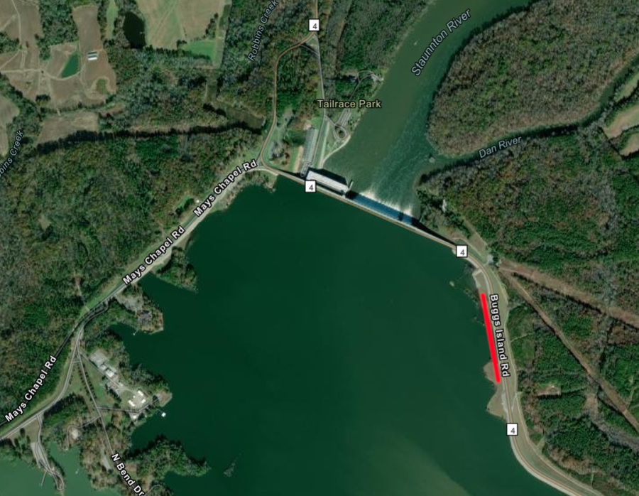 Virginia officials named the road crossing the dam as Buggs Island Road