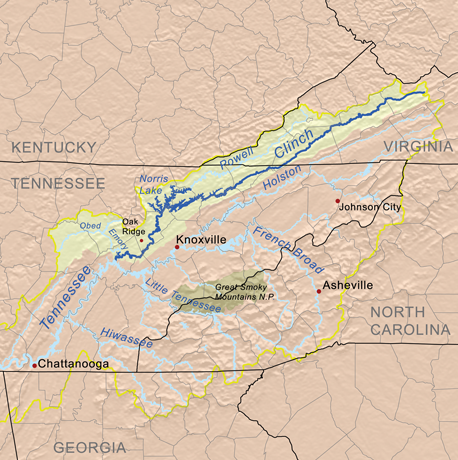the Clinch River flows int the Tennessee River downstream of Knoxville