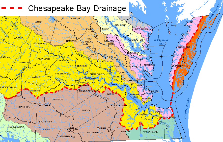many - but not all - streams in southeastern Virginia are tributaries of the Chesapeake Bay