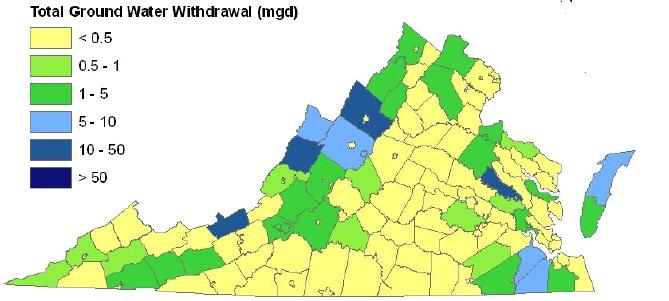 groundwater withdrawals are concentrated in the Valley and Ridge and Coastal Plain physiographic provinces