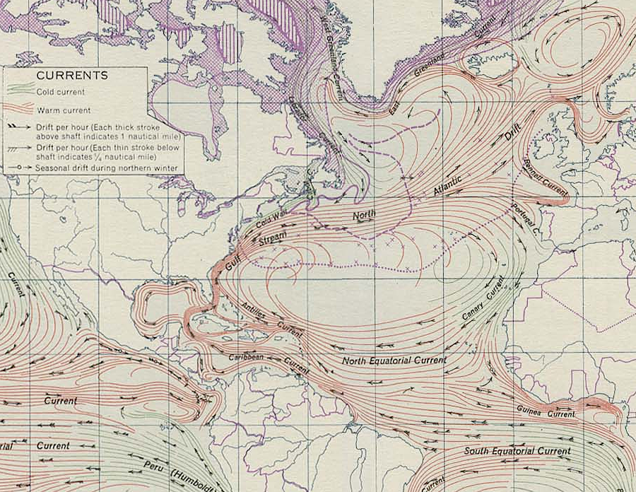 the Gulf Stream flows on the western edge of the North Atlantic Gyre, isolating the Sargasso Sea from connection with North America