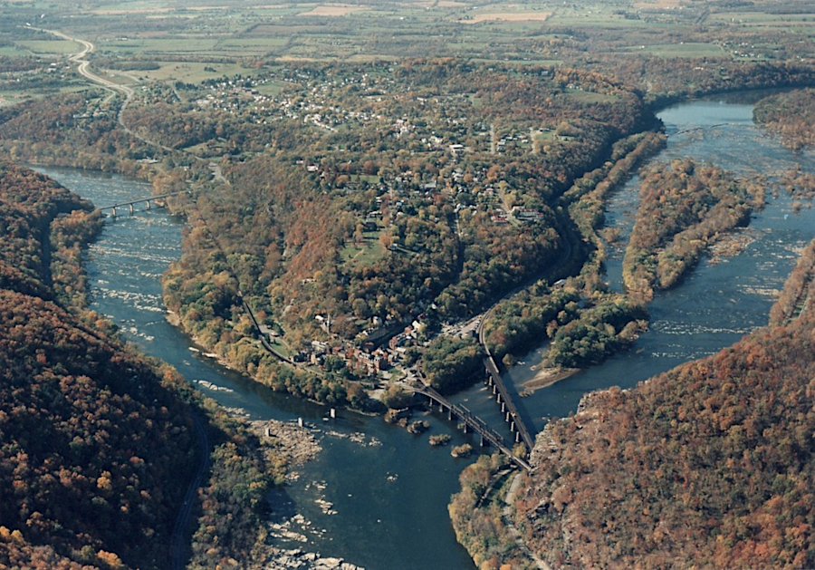 the Potomac River cut through the Blue Ridge within the last 20 million years, forming the gap at modern Harpers Ferry